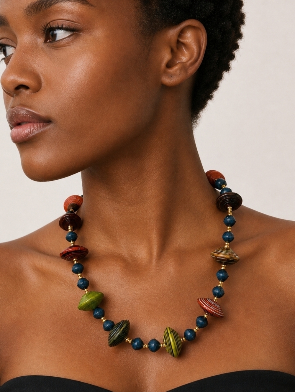 Vintage Multicolor Saucer Afrocentric Paper Beaded Necklace